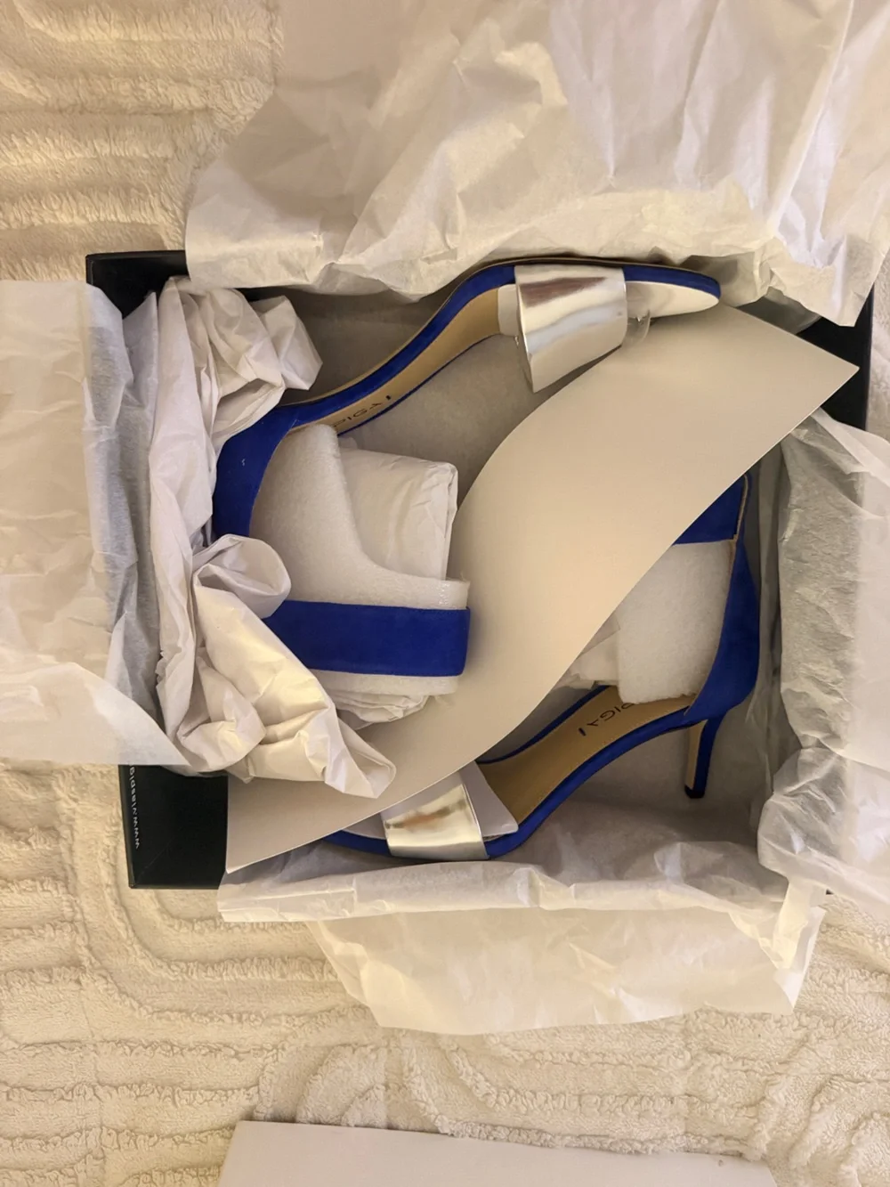 Via Spiga Cobalt Blue Stiletto Sandal with Silver Toe Band
